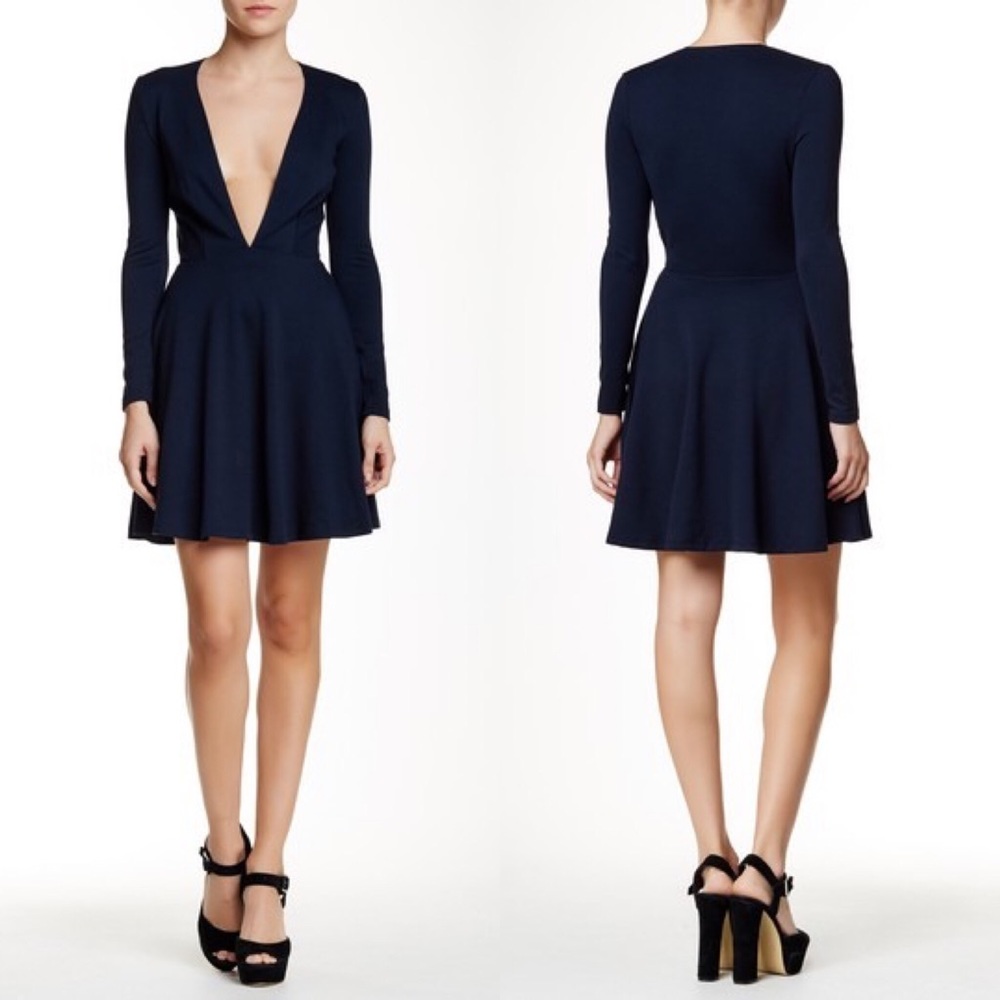 American Apparel Deep V Navy Blue Skater Dress - M